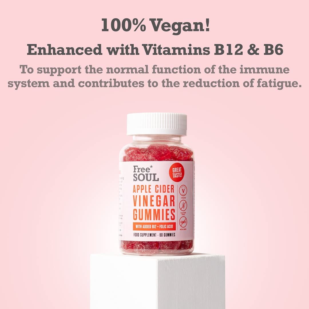 Apple Cider Vinegar Gummies with The Mother 1000mg Enhanced with Vitamin B12 & Folic Free SoulUS supplements