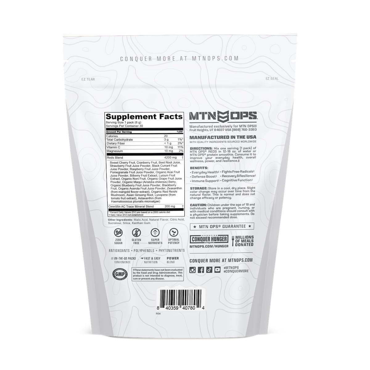 MTN OPS Reds Super Reds Antioxidant Drink Powder Daily Health Blend with Phytonutrients Free Radical Support 30 On The Go Stick Packs MTN OPSAu supplements