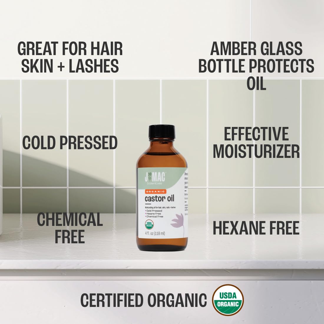 J MAC BOTANICALS Organic Castor Oil Cold Pressed (Glass Bottle, 4 oz ) J MAC BOTANICALSAu supplements