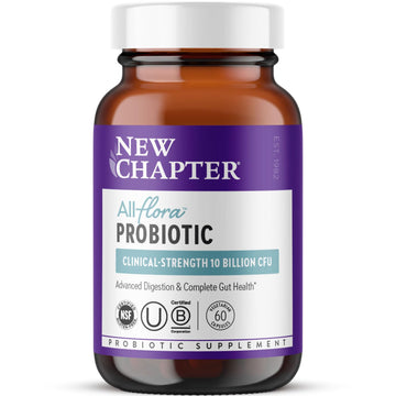 New Chapter All-Flora Probiotic for Advanced Digestion & Complete Gut Health with Prebiotics + Postbiotics, Clinical-Strength Strains, 100% Vegetarian, Non-GMO, Shelf Stable - 60 ct (2 Month Supply) New ChapterAu supplements