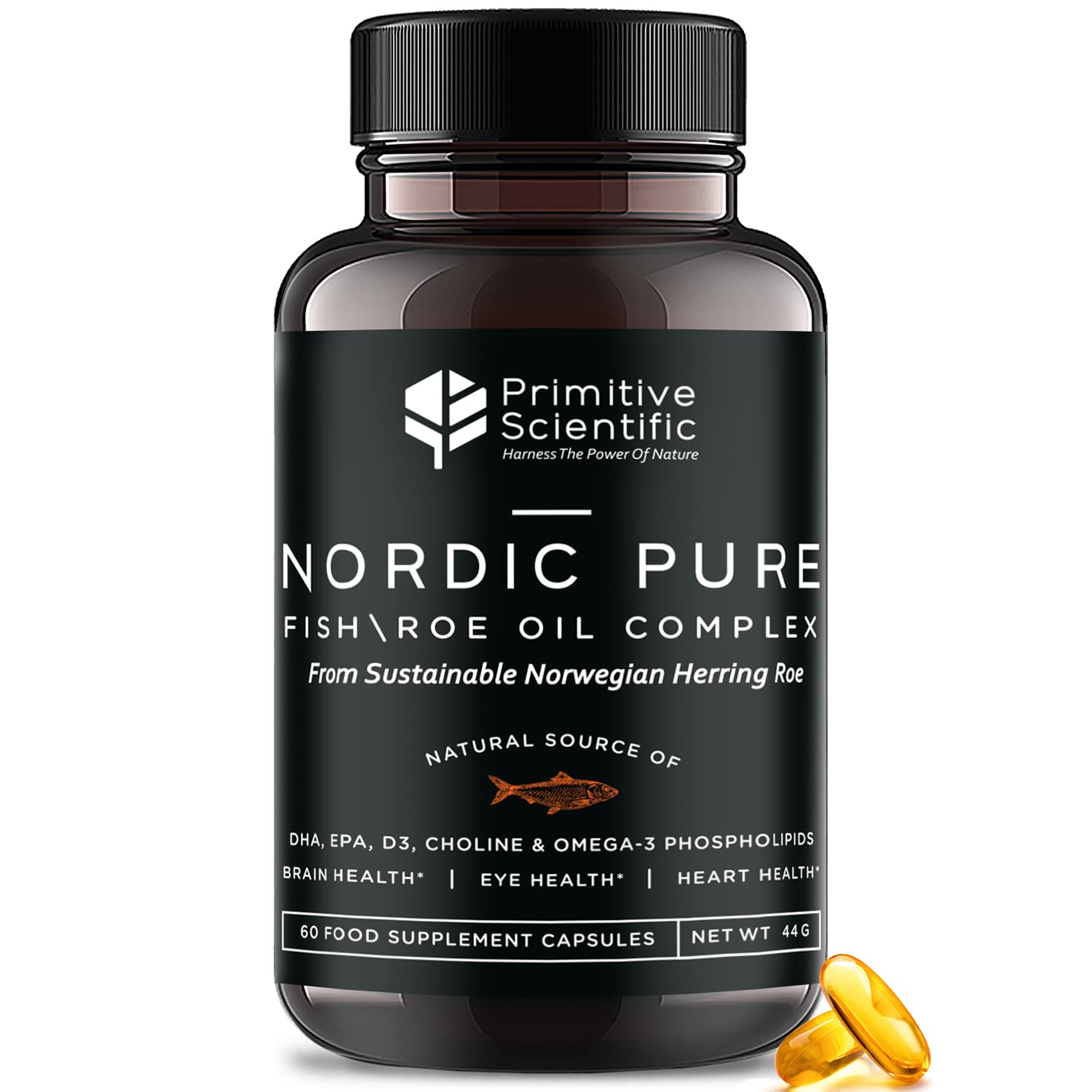 Primitive Scientific Nordic Pure Oil Complex (60 Fish Oil Capsules) for Brain, Immunity & Vision - Heart Supplement w/EPA, DHA, Vitamin D3, Choline - Omega 3 Supplements Primitive ScientificAu supplements