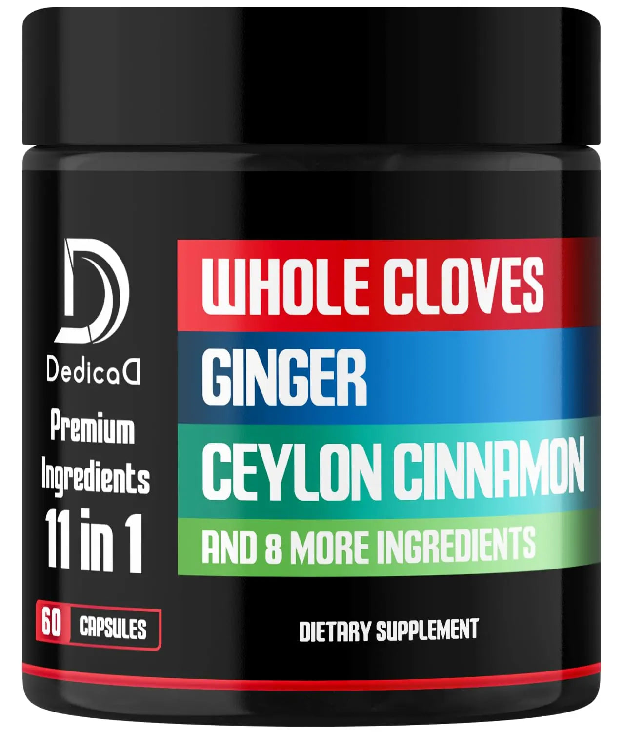 DEDICAD 11in1 Cloves Supplement with Ginger, Ceylon Cinnamon and 8 Other More - Digestive, Immune System, Mood Support - 60 Capsules - 30 Days Supply DEDICADAu supplements