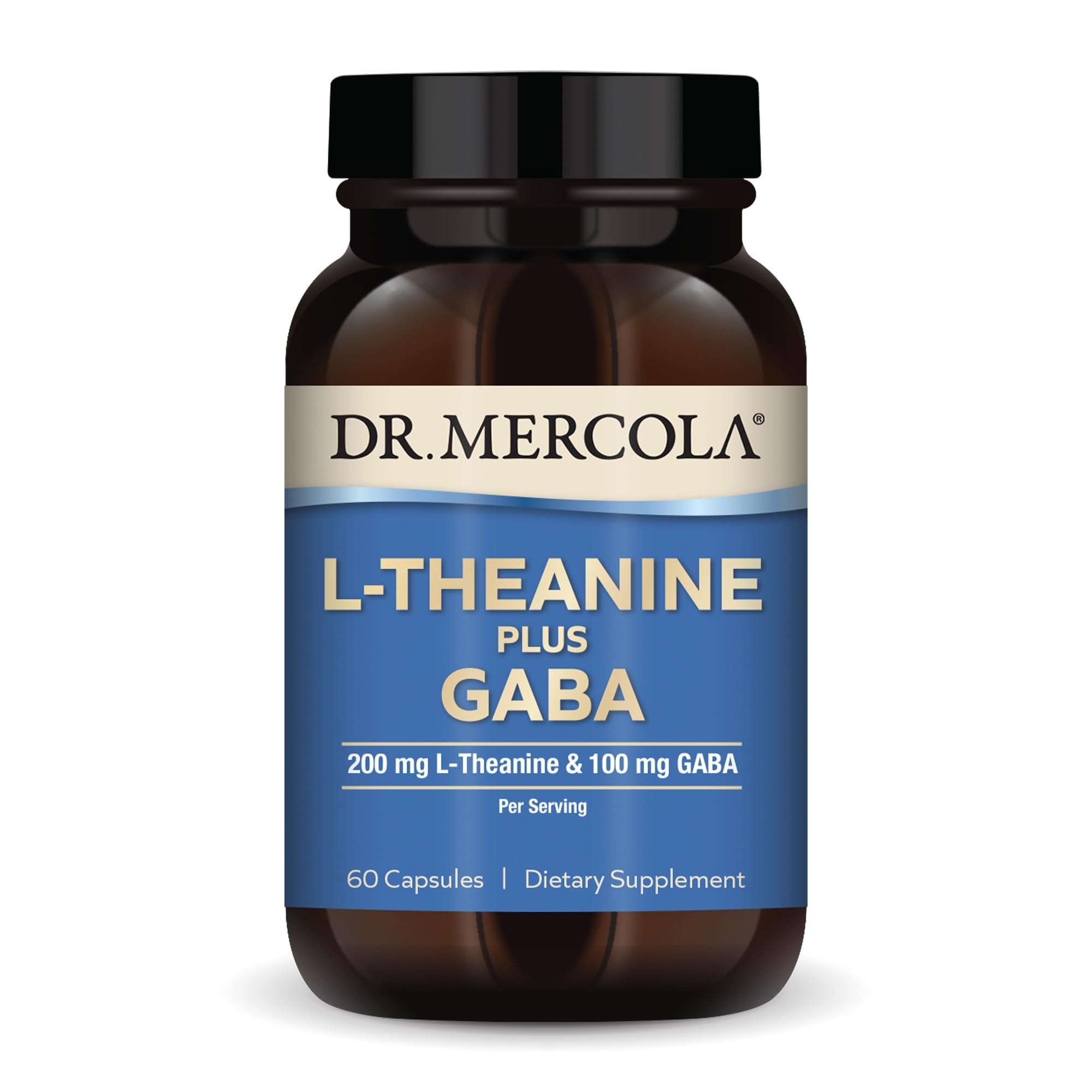 Dr. Mercola L-Theanine Plus GABA - Supports Relaxation - Focus & Cognitive Function - Stress Support Supplement - 200 mg L-Theanine - 100 mg GABA - 60 Capsules Dr. MercolaAu supplements
