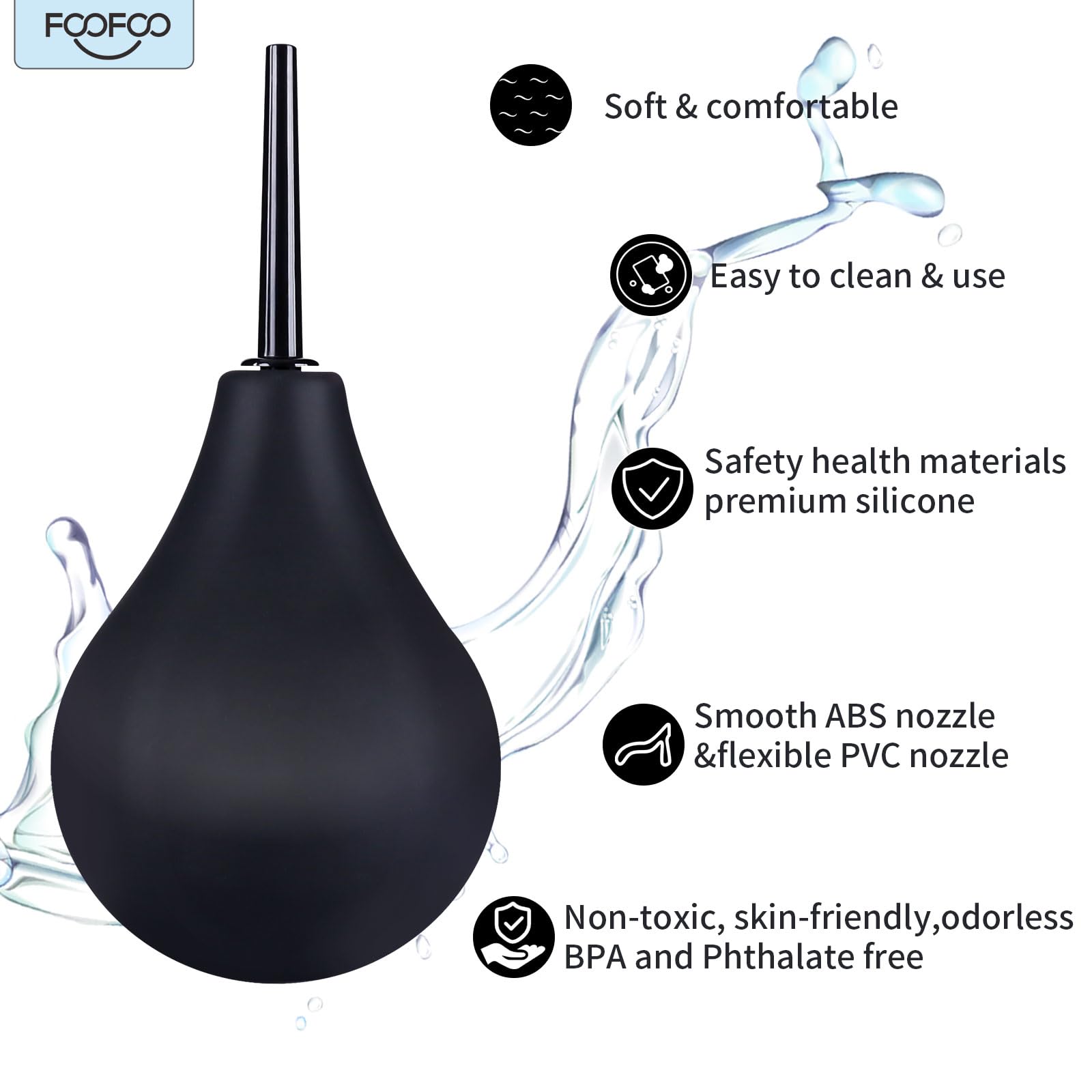Enema Bulb 7.6oz Douche Enema Kit Includes 4 Nozzles for Women & Men Black with Storage Bag FOOFOOAu supplements