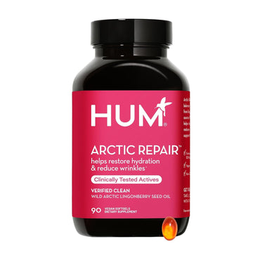 HUM Arctic Repair Clear Skin Supplement with Omega 3, Vitamin E, A, and Lingonberry Seed Oil, Skin Repair with Omega 3 6 9 to Help Support Appearance of Wrinkles & Hydrate, 90 Vegan Softgels HUMUS supplements