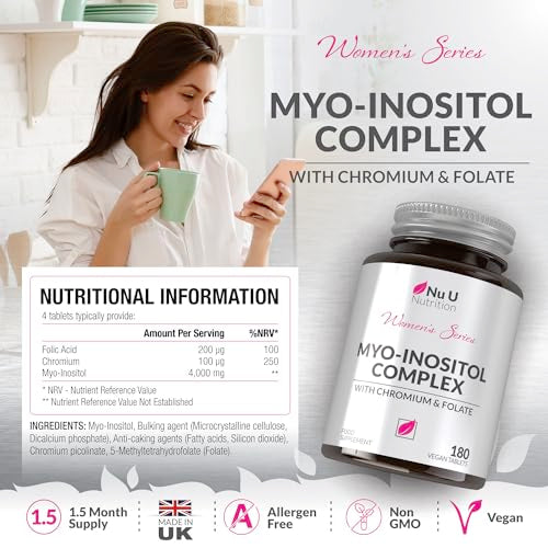 Myo-Inositol Complex 4000mg - 180 Vegan Tablets, 6 Weeks Supply - with 200ug Folate Nu U NutritionUS supplements