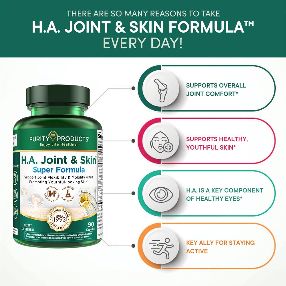 Purity Products H.A. Joint and Skin Super Formula Biocell Collagen w/Hyaluronic Acid Supports Healthy Joint Flexibility, Healthy Synovial Fluid, and Lubrication - 5-Loxin - 90 Capsules (1) Purity ProductsAu supplements