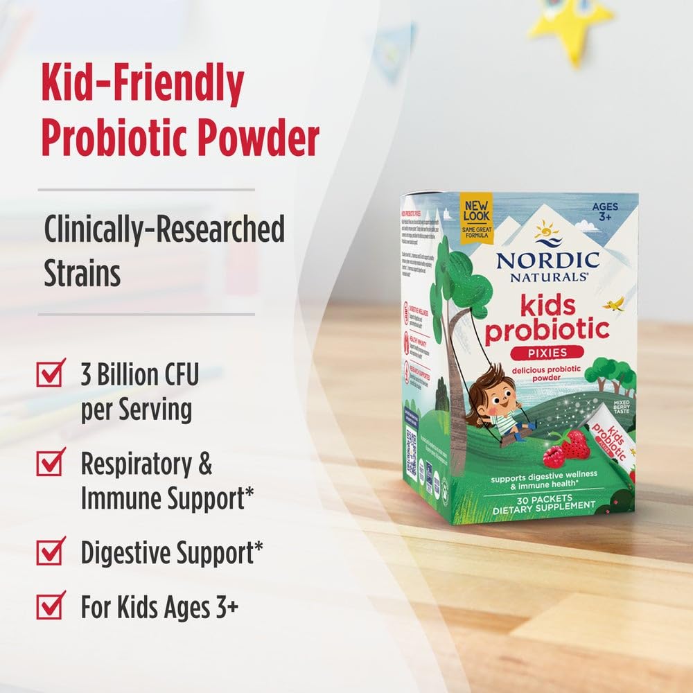 Nordic Naturals Kids Probiotic Quick Melt Powder, Mixed Berry - 30 Packets - 3 Billion CFU - Digestive Wellness, Immune Support - Non-GMO, Vegan - 30 Servings Nordic NaturalsAu supplements