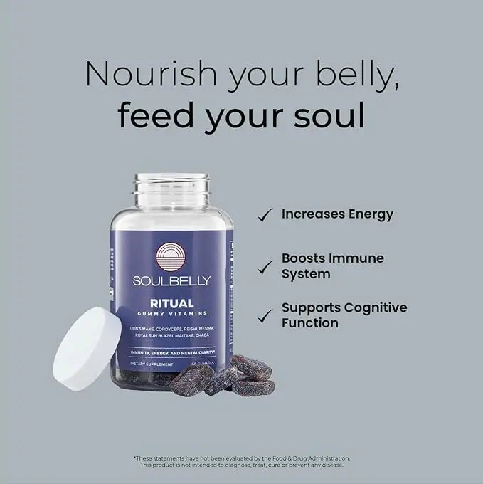 SOULBELLY Multi-Mushroom | Ritual Vitamin Gummies for Energy, Focus and Immune Balance | Vegan | Gluten-Free | Non-GMO | 60 Count SOULBELLYnz supplements