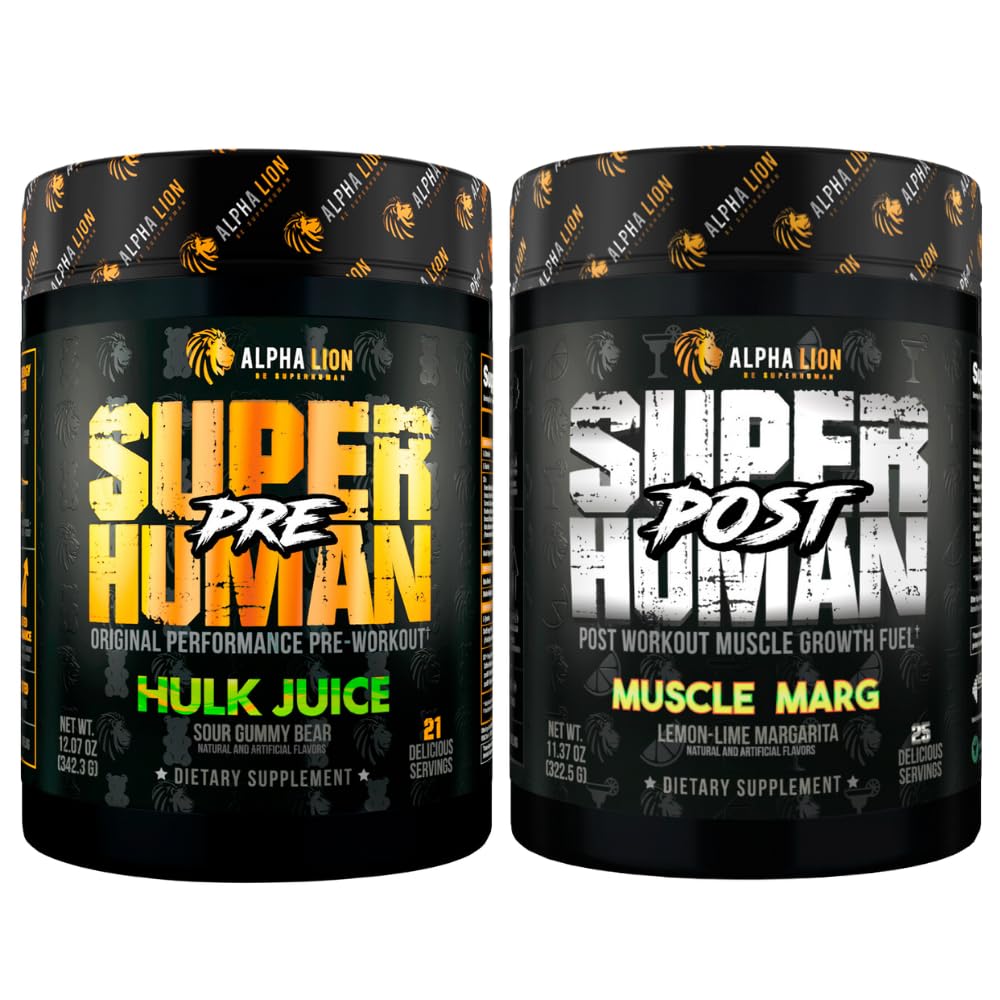 ALPHA LION Superhuman Pre Workout Powder & Post Workout Recovery Bundle, Sustained Energy & Focus + Lean Muscle Growth, Strength & Volume (Hulk Juice & Muscle Marg ALPHA LIONAu supplements