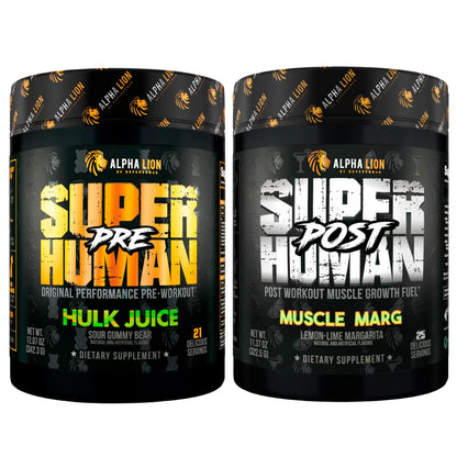 ALPHA LION Superhuman Pre Workout Powder & Post Workout Recovery Bundle, Sustained Energy & Focus + Lean Muscle Growth, Strength & Volume (Hulk Juice & Muscle Marg ALPHA LIONUS supplements