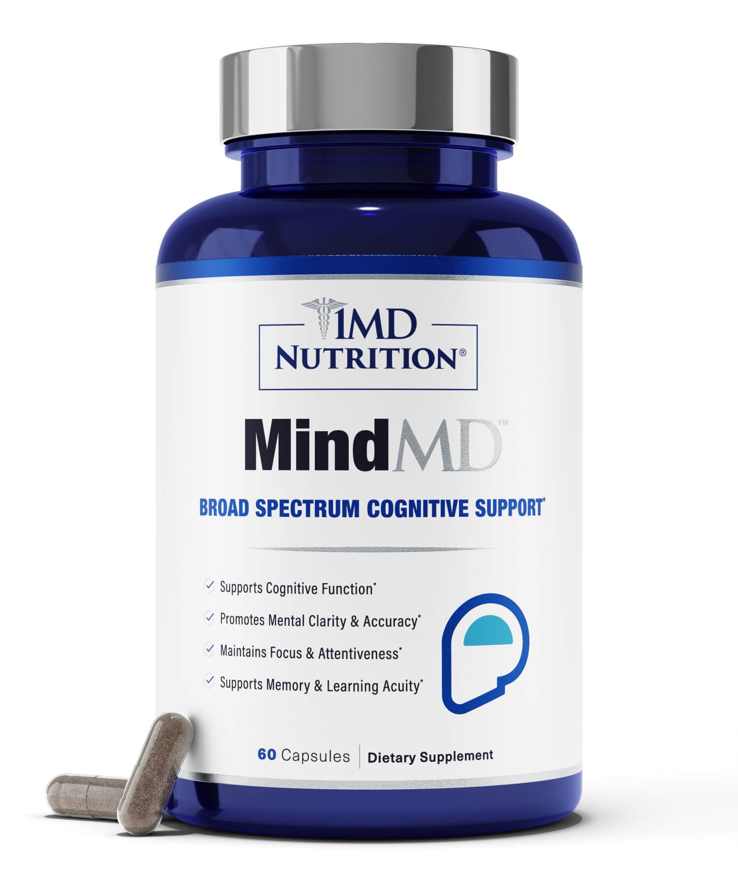 1MD Nutrition MindMD - Brain Supplement for Memory and Focus - Bacopa Monnieri for Nootropic Brain Support - Brain Health Supplement for Adults - with Vitamin B6 & Green Tea Extract - 60 Caps 1MD NutritionAu supplements
