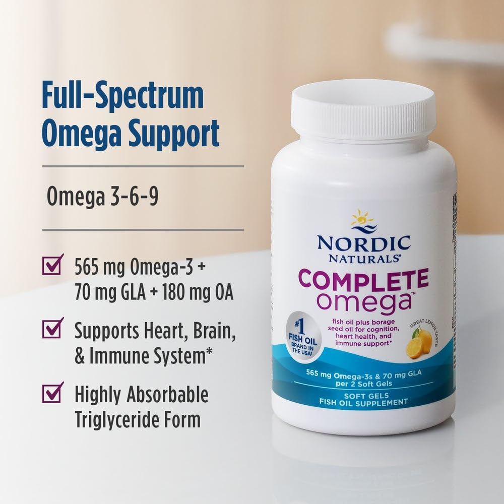 Nordic Naturals Complete Omega, Lemon Flavor - 120 Soft Gels - 565 mg Omega-3 - EPA & DHA with Added GLA - Healthy Skin, Cognition, Positive Mood - Non-GMO - 60 Servings Nordic NaturalsAu supplements