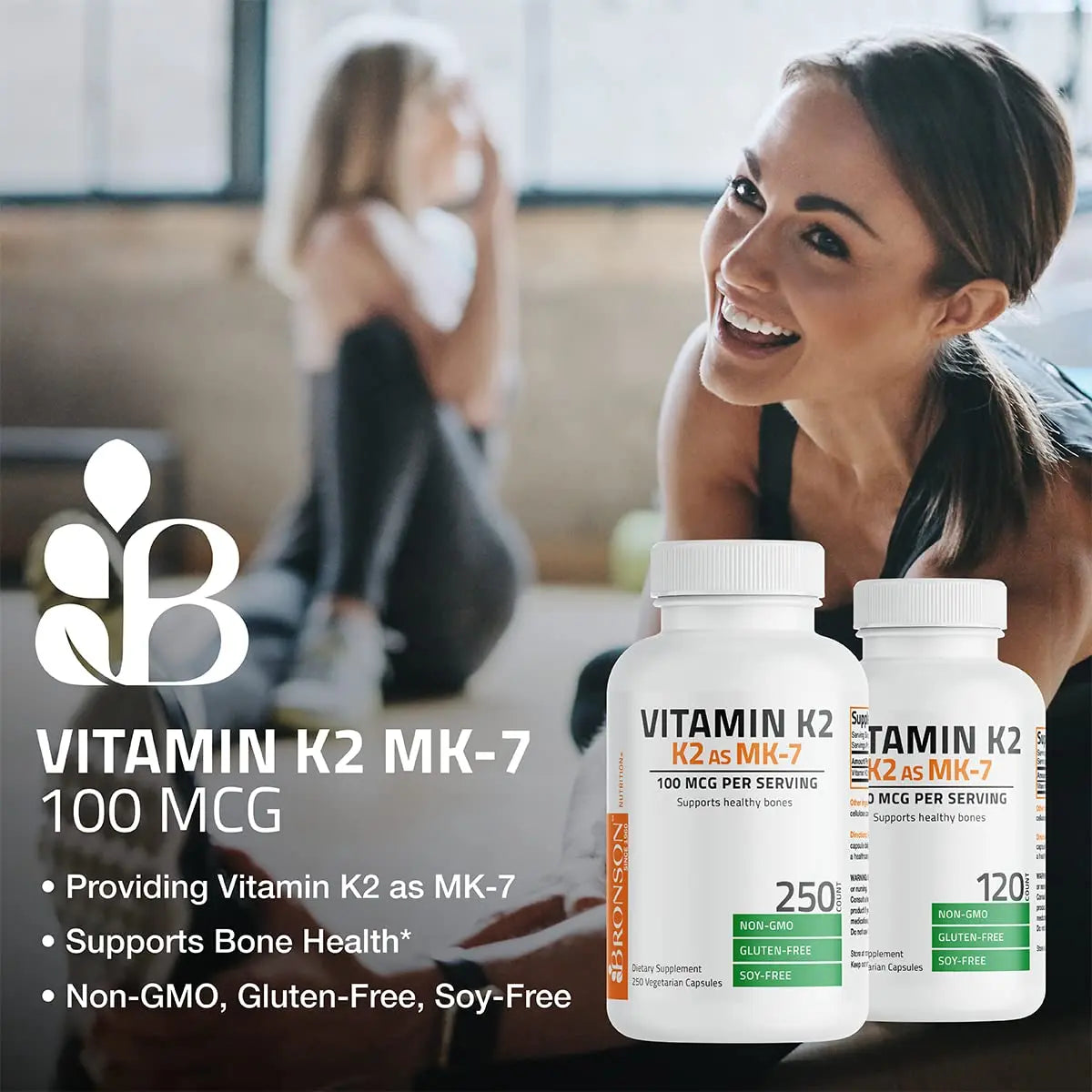 Bronson Vitamin K2 as MK-7 Menaquinone 100 mcg Non-GMO, 250 Capsules BronsonAu supplements