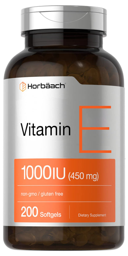 Vitamin E 1000 IU Softgel Capsules | 200 Count | Non-GMO, Gluten Free, Preservative Free HorbäachUS supplements