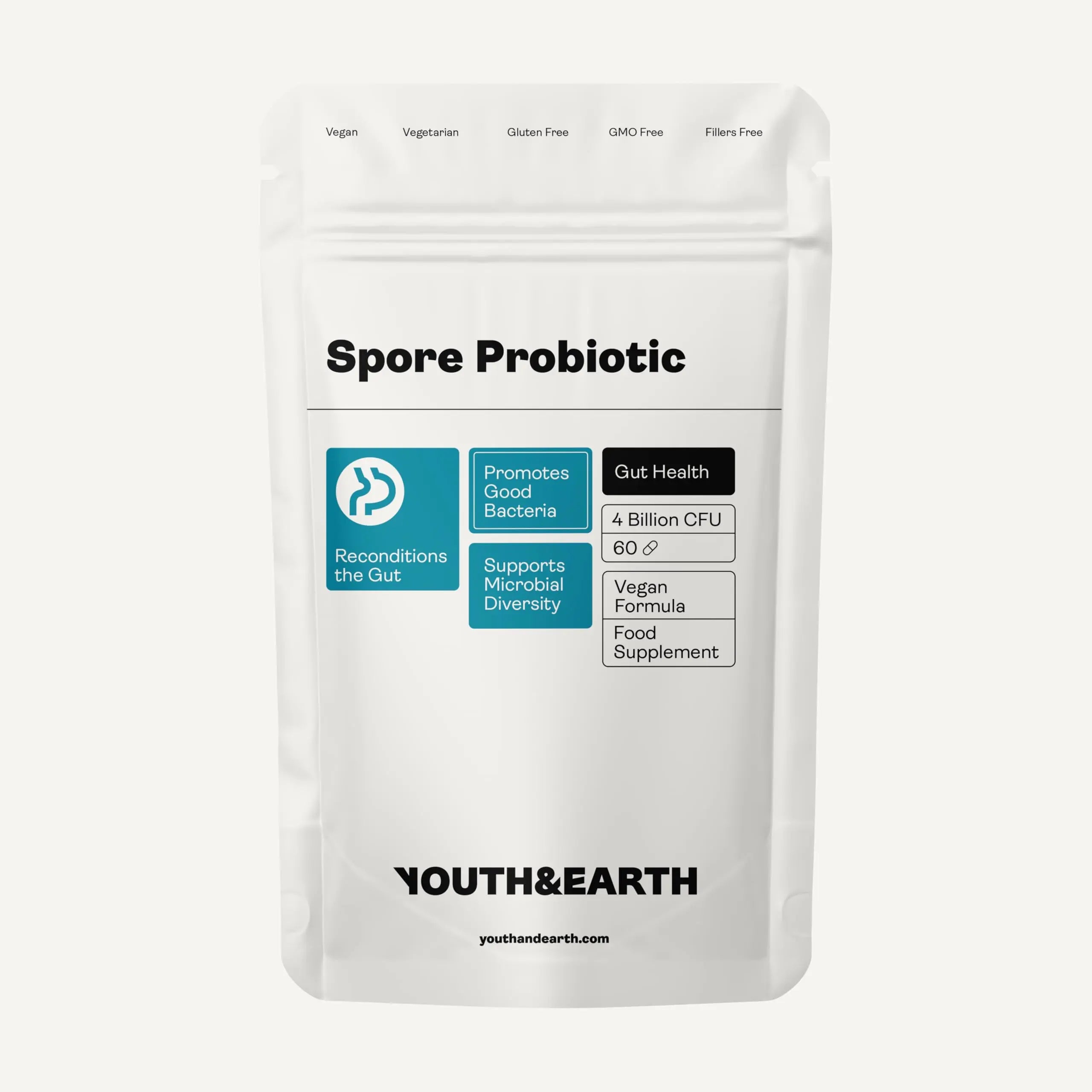 Youth & Earth Spore Probiotics 4 Billion CFU Count - Probiotics for Gut Health & Immune Support | Gut Health Supplements for Digestive Health | 60 Capsules Youth & EarthAu supplements
