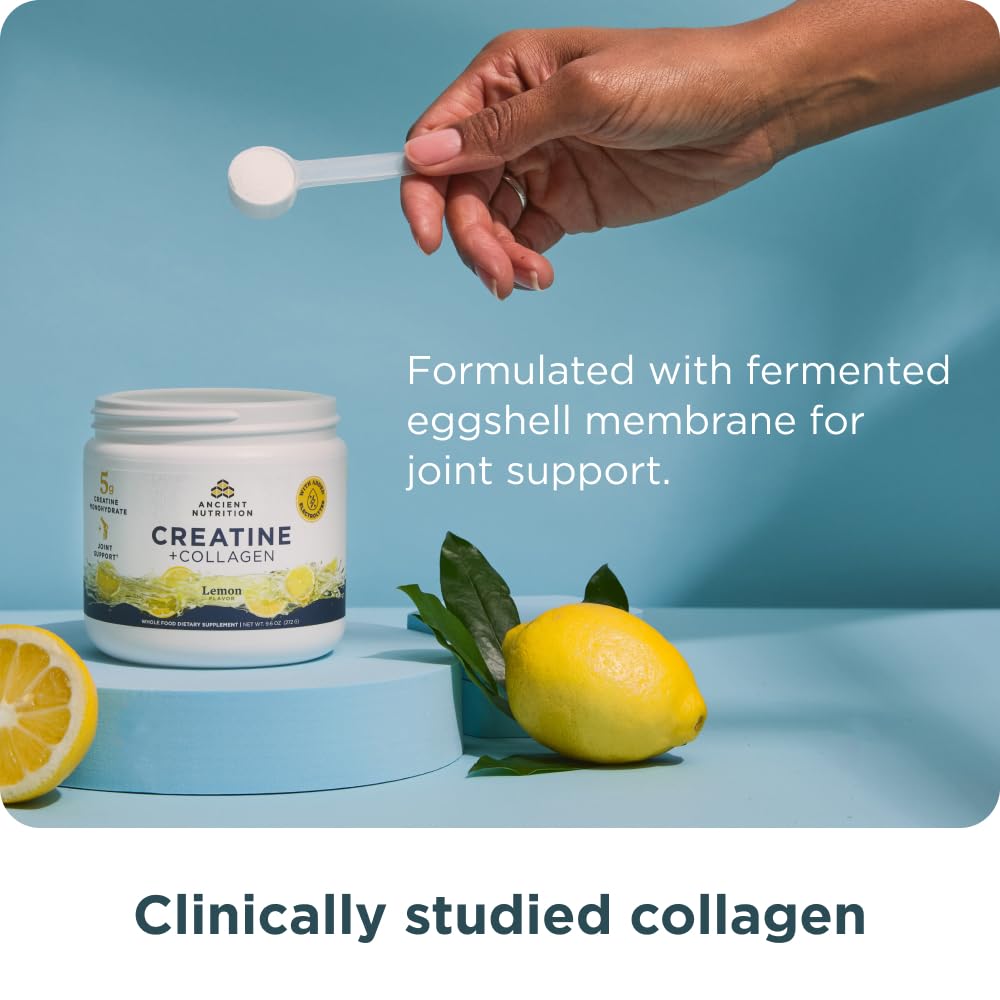 Ancient Nutrition Creatine + Collagen – Muscle Strength, Lean Body Mass, Joint Comfort & Cognitive Support – Includes 5g Creatine Monohydrate for Women + Electrolytes, Lemon, 30 Servings Ancient NutritionAu supplements