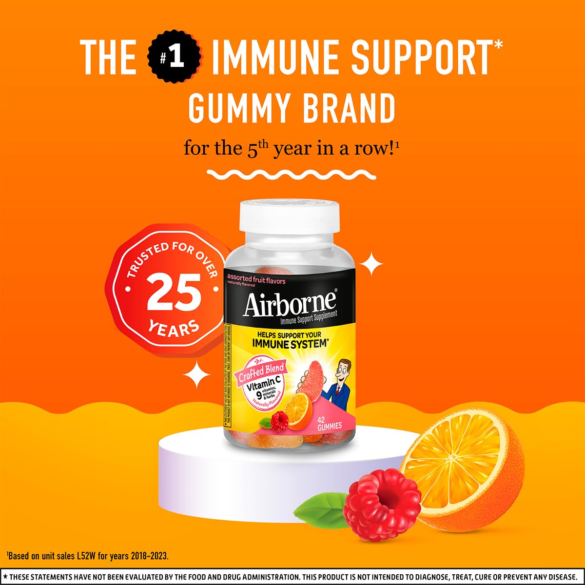 Airborne 750mg Vitamin C Immune Support Supplement Gummies for Adults, Assorted Fruit Flavor, Gluten Free Crafted Blend with Powerful Antioxidants Vitamins A C & E, 42 Gummies (2 Pack) AirborneAu supplements