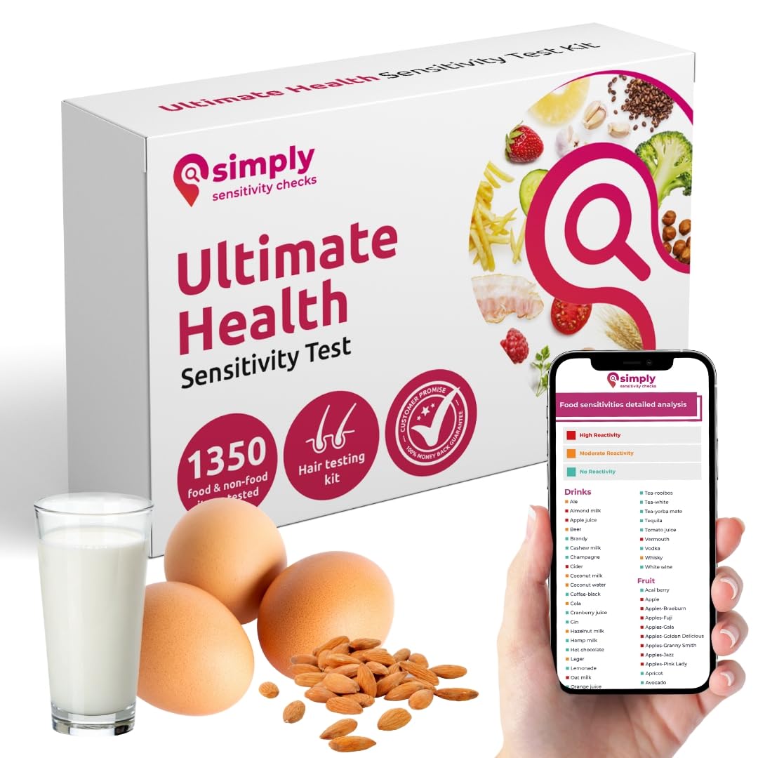 Simply Sensitivity Checks 1350+ Items Food Sensitivity Test Kit for Adults – Foods & Non-Foods, Including Lactose, Gluten, Vitamins, Minerals, Gut Health & More – at-Home Food Intolerance Test Kit Simply Sensitivity ChecksAu supplements