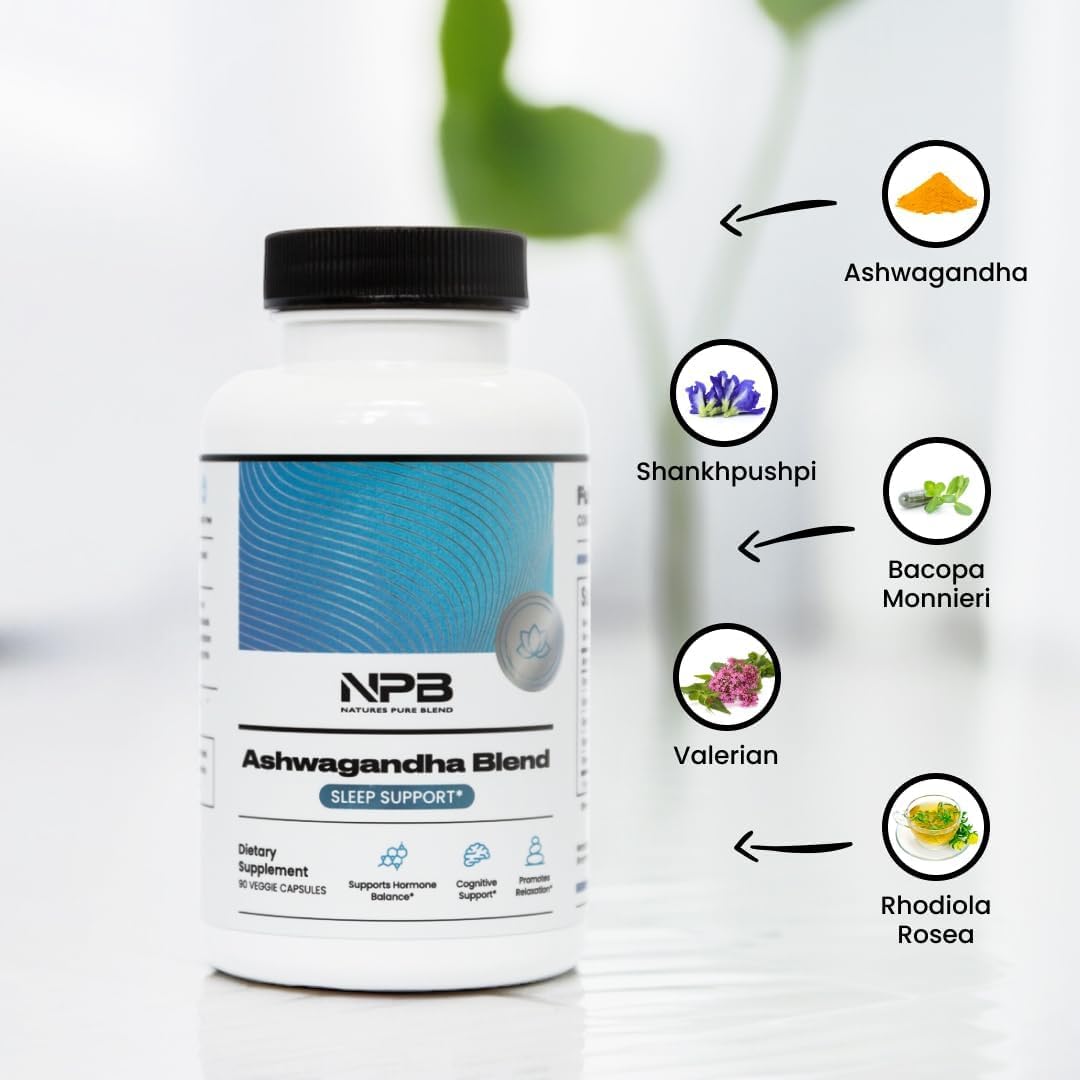 Nature's Pure Blend Ashwagandha Supplements – Organic Ashwagandha Root & Extract for Women and Men – Stress Relief, Sleep, and Mood Support – Athletic Performance & Focus Support – 60 Vegan Capsules Nature's Pure BlendAu supplements