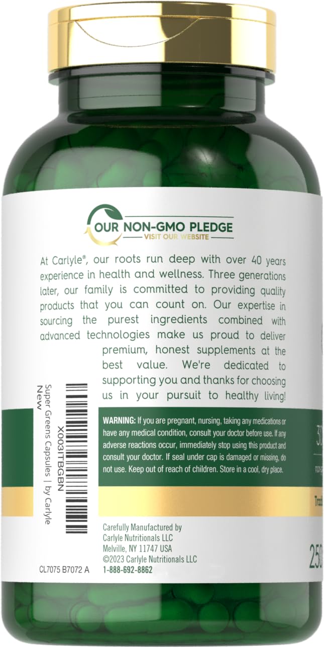 Carlyle Super Greens Capsules | 250 Count | Blend of 13 Vegetables and Greens Plus 17 Fruits | Non-GMO & Gluten Free Supplement CarlyleAu supplements