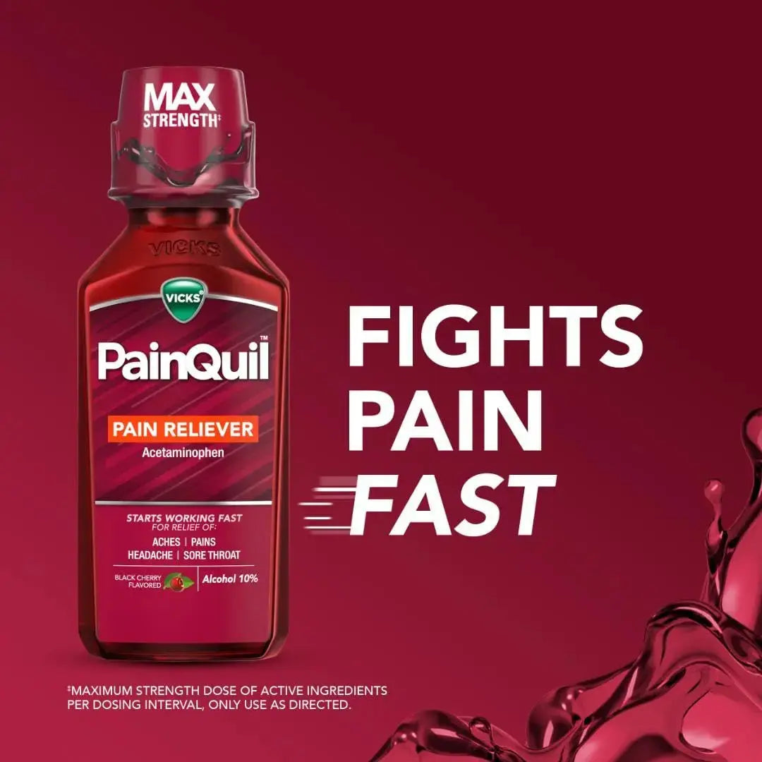 Vicks PainQuil Pain Relief Acetaminophen 1000mg Max Strength‡ Adult Pain Reliever Liquid 12oz, Backache Headache Relief, 1 Daytime Pain Reliever VicksAu supplements