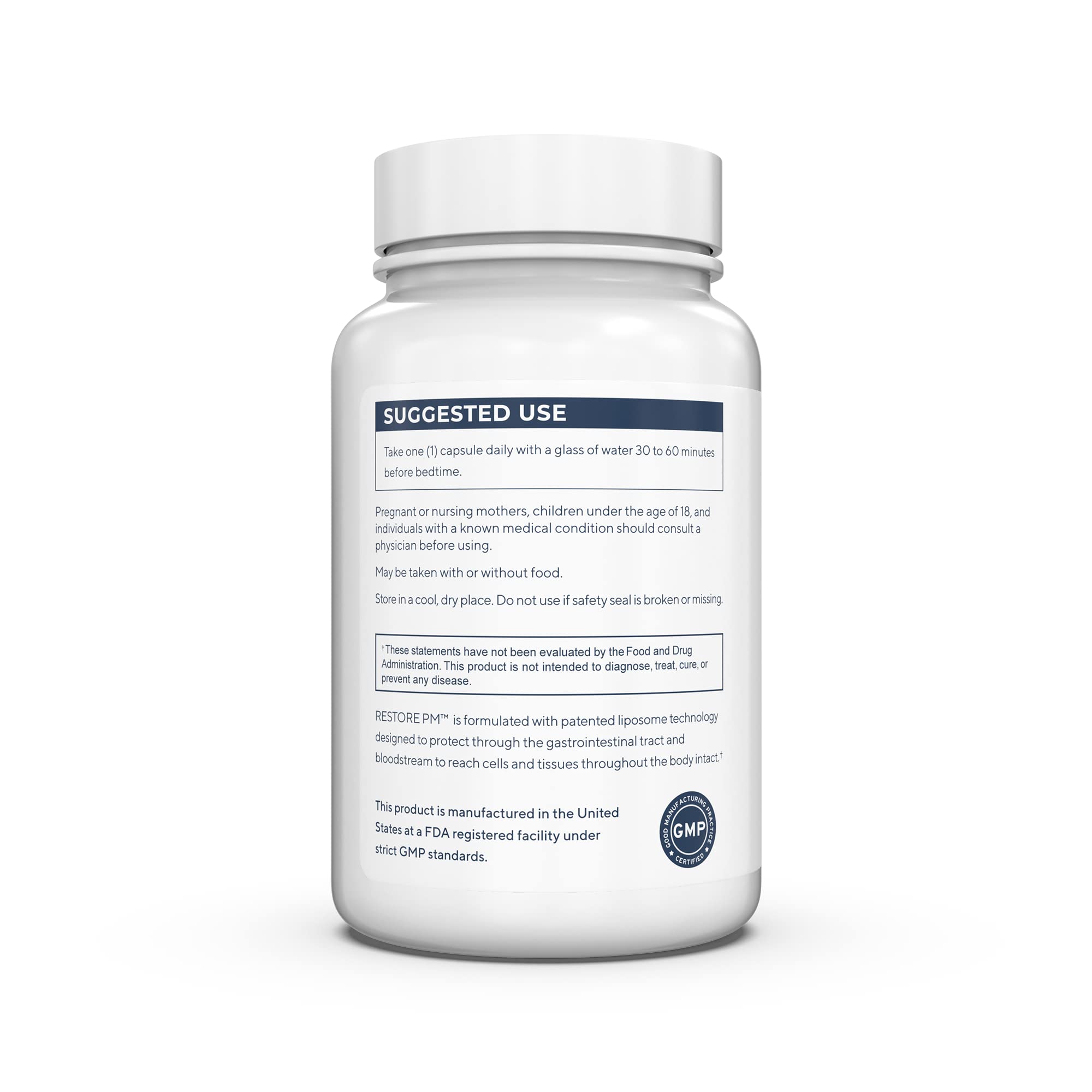 Renue By Science Restore PM | Liposomal Melatonin GABA Supplements | 60 Capsules with Melatonin (3.5mg) 5HTP (100mg) Glutathione (65mg) Apigenin (75mg) GABA (150mg) - Non-GMO | Made in The USA Renue By ScienceUS supplements