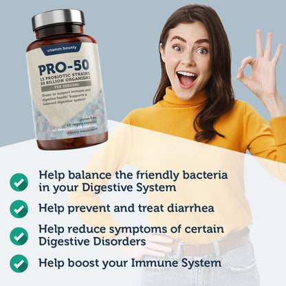Vitamin Bounty Pro-50 Probiotics - 13 Probiotic Strains, Gut Health, Digestive Health Vitamin BountyUS supplements