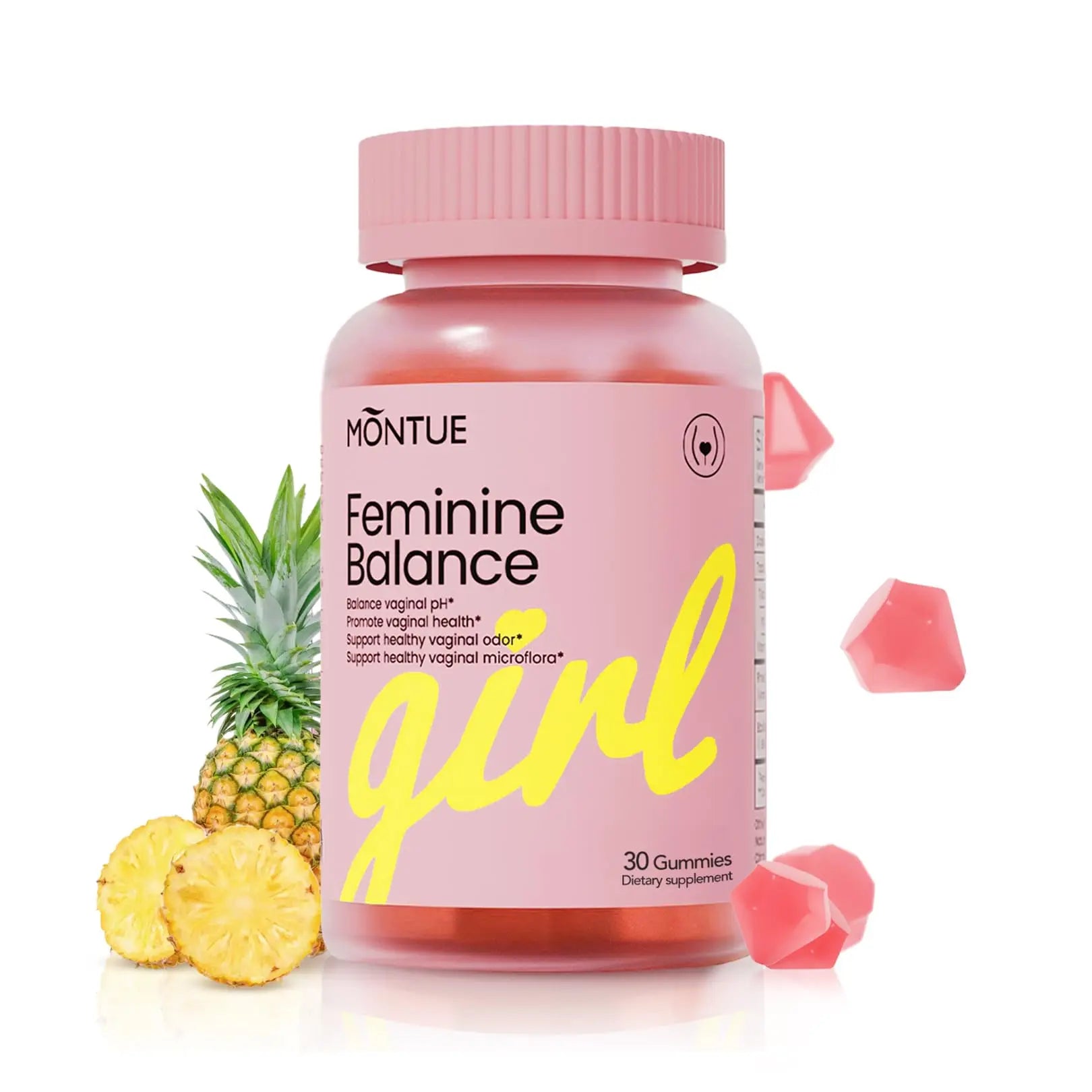 Montue Premium Diamond Feminine Balance Gummies-pH Balance with Prebiotics & Lactobacillus Probiotic Blend&Hawaiian Pineapple Immune Support,Vegan& Non-GMO（30 Gummies） MontueAu supplements