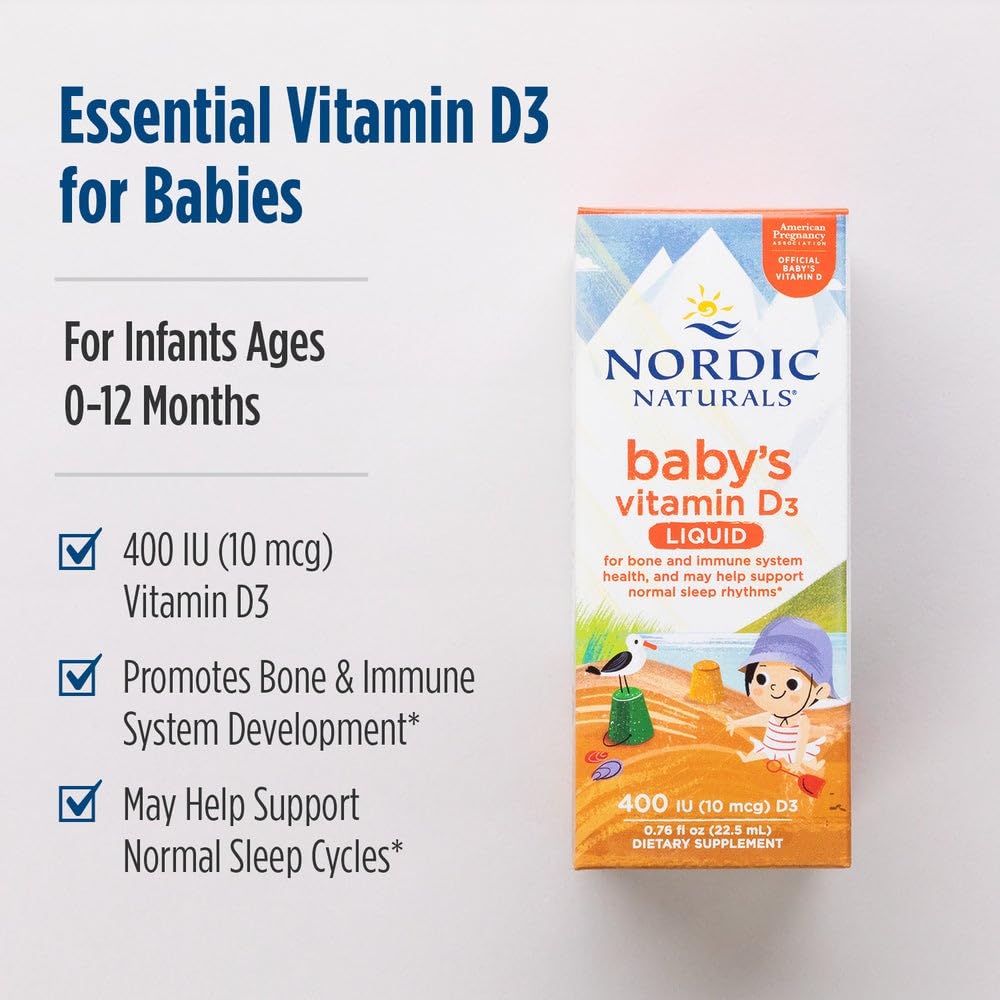 Nordic Naturals Baby’s Vitamin D3, Unflavored - 0.76 oz - 400 IU Vitamin D3 - Healthy Bones, Immune System Support, Normal Sleep Rhythms - Non-GMO, Certified Vegetarian - 90 Servings Nordic NaturalsAu supplements