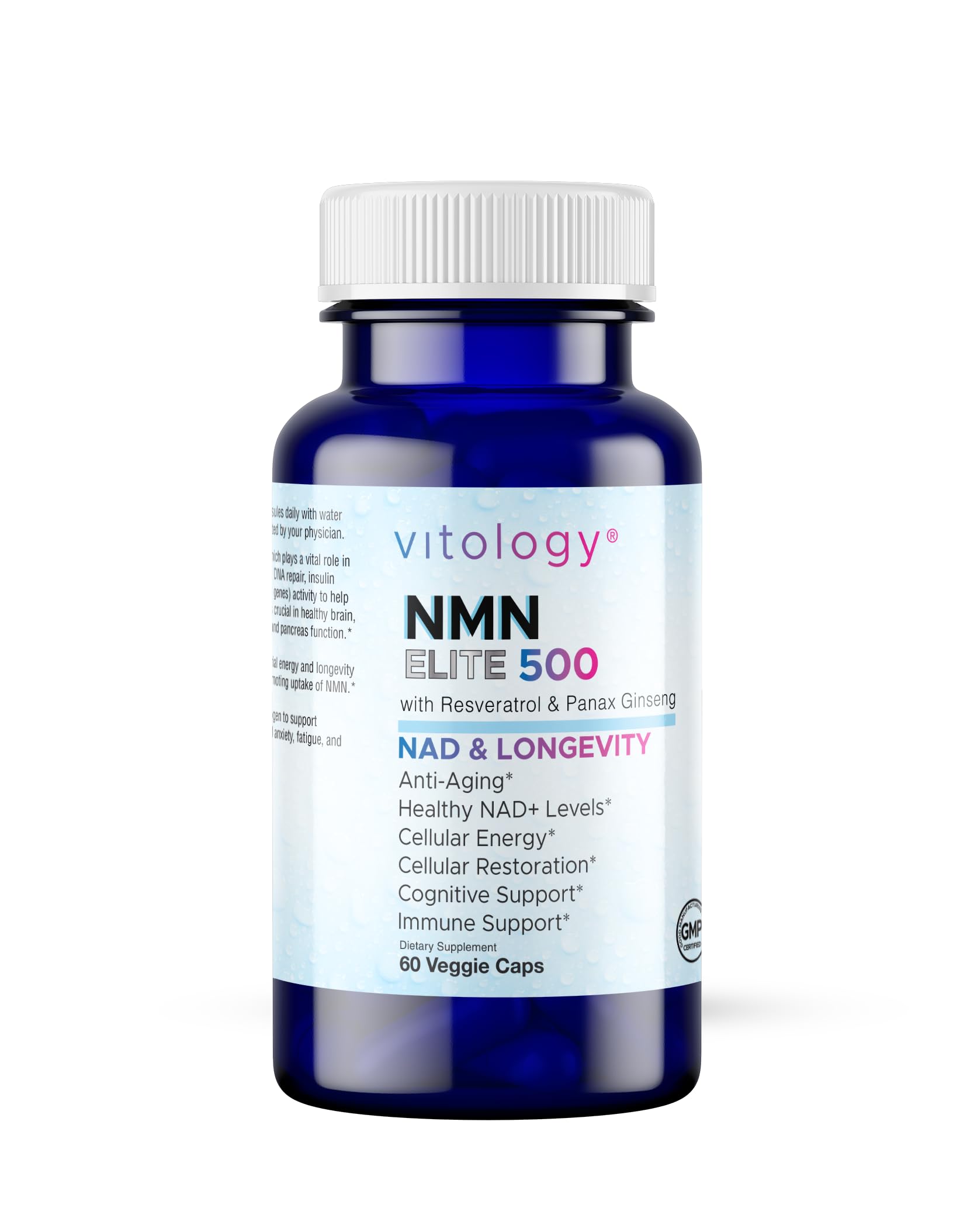 Vitology NMN Elite 500 – NMN 500mg, Resveratrol 200mg, Panax Ginseng 300mg – NAD+ Cellular Energy & Longevity Support Supplement – Focus, Vitality & Anti-Aging Formula – Non-GMO, Vegan Capsules VitologyAu supplements