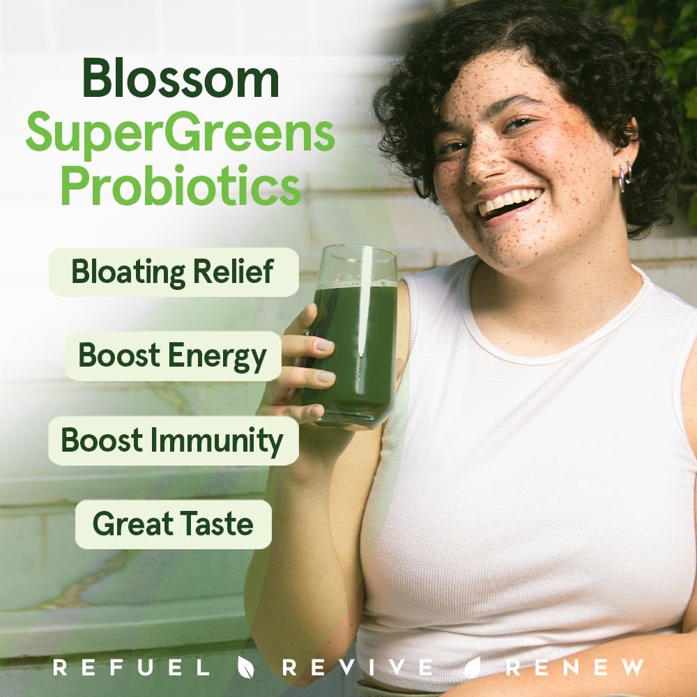 Blossom SuperGreens Probiotics – Digestive Enzymes with Pre/ProBiotics for Bloating Relief – 30+ SuperGreens & SuperReds to Boost Energy –Organic, Gluten-Free, No Fiber, 0g Sugar (Lemon Citrus) BRANIAAu supplements