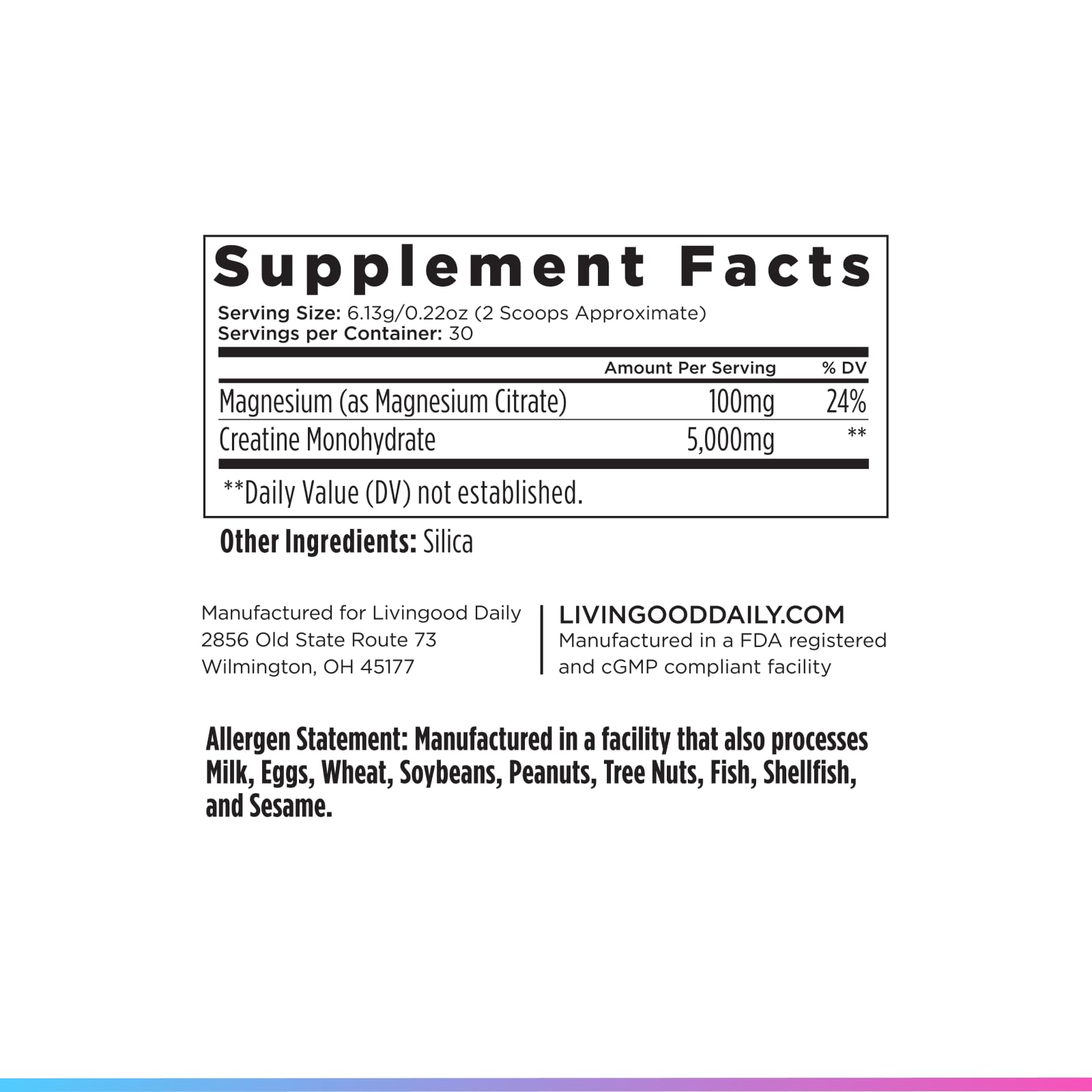 Livingood Daily Creatine + Magnesium Powder, Unflavored | 5g Micronized Creatine Monohydrate with Magnesium for Energy, Muscle Recovery & Performance | 30 Servings Livingood DailyAu supplements