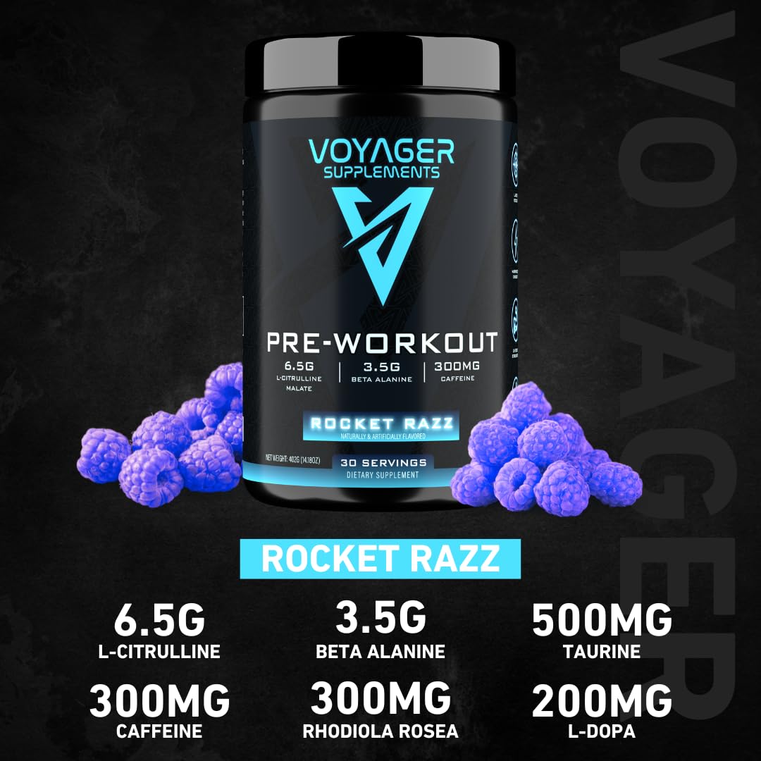 Voyager Supplements Pre-Workout Powder | Rocket Razz | Intense Pump | Maximized Voyager SupplementsUS supplements