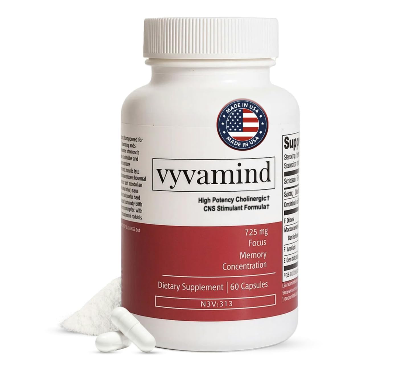 vyvamind Neurostimulant + Focus Aid Nootropic for Enhanced Concentration & Mental Clarity, Brain Support with Caffeine L-Theanine, Fast-Acting Cognitive Boost, 60 Capsules vyvamind Neurostimulant + Focus AidAu supplements