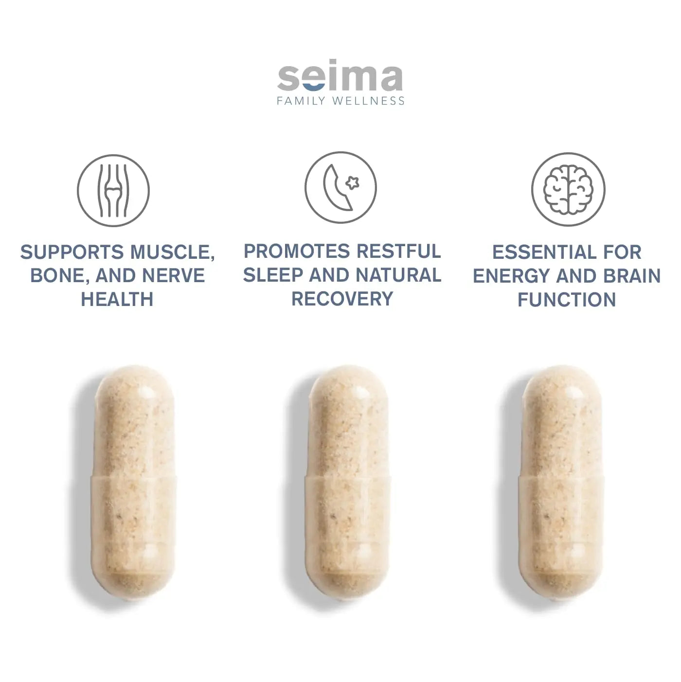 SEIMA - 4-in-1 Magnesium Complex – 1200 mg with Glycinate, Citrate, L-Threonate and Malate – Sleep, Stress Relief, Muscle Recovery, Energy and Well-Being for Women and Men, 90 Capsules Seimanz supplements