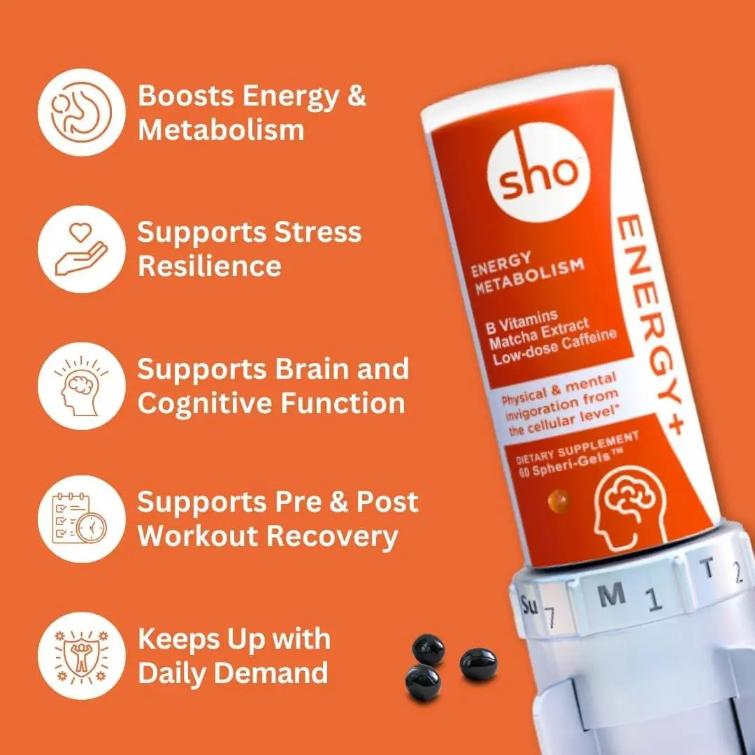 SHO Vegan Energy+ Focus Supplement Kit- Matcha Green Tea Extract, Methylated B Complex, Vitamin B and Caffeine Natural Energy Booster Without Crash, Jitters for Men and Women - 60 Pills Refill Bottle SHOnz supplements