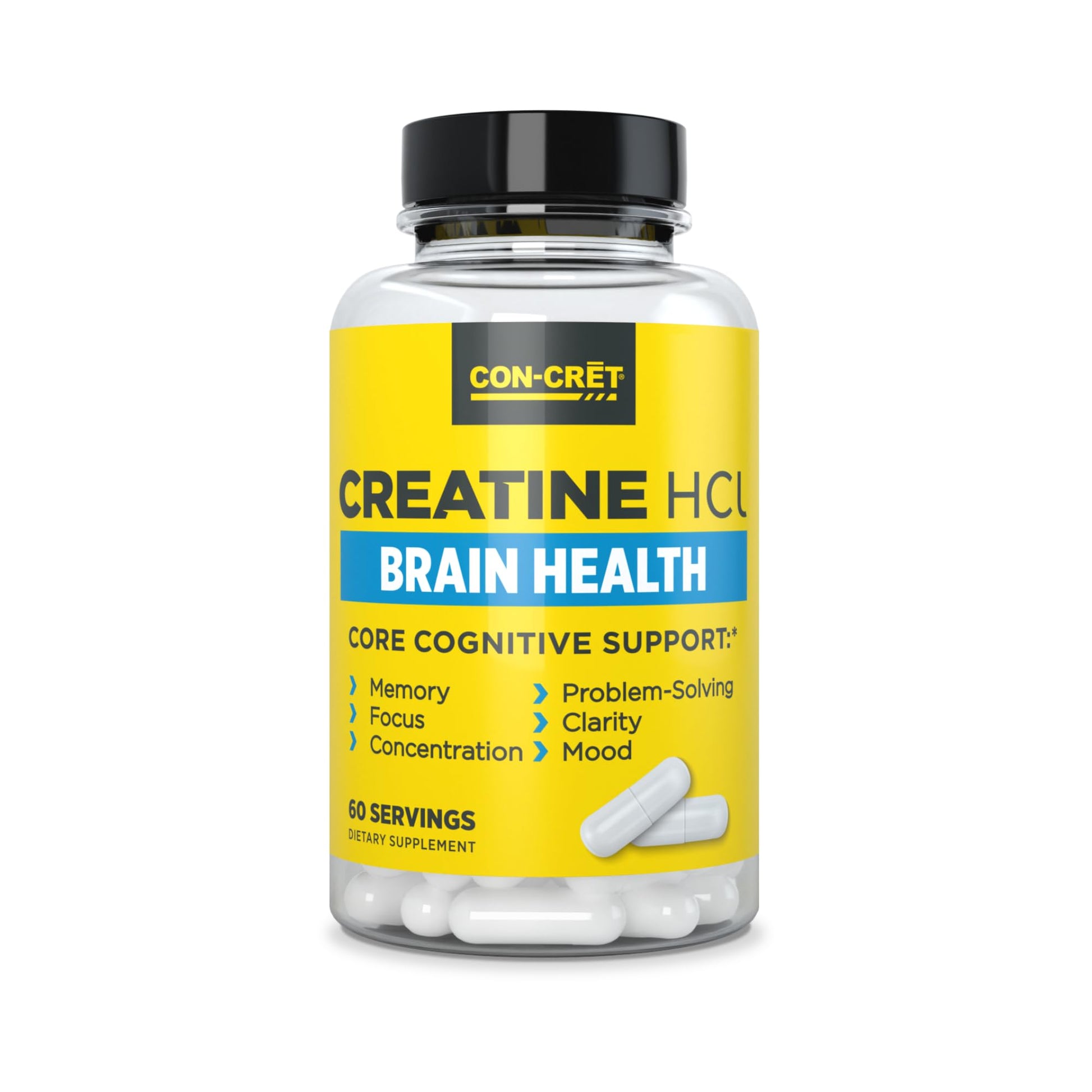 CON-CRET Creatine HCl for Brain Health Capsules – Clinically Tested Support for Memory, Focus, Concentration, Problem-Solving, Clarity, and Mood.* | Made in USA (60 Day Supply) CON-CRETAu supplements