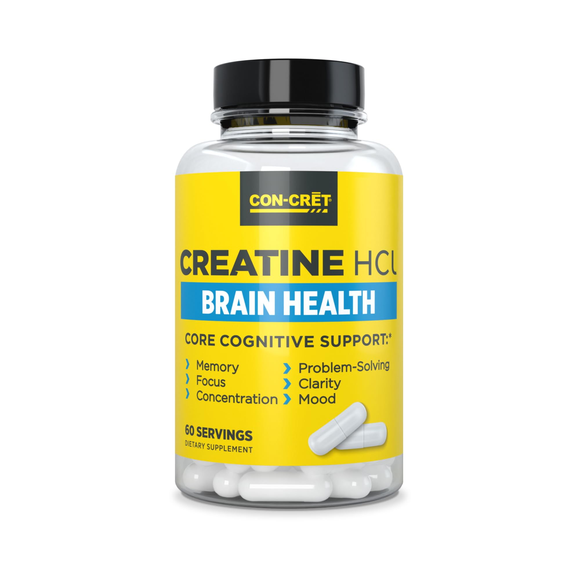 CON-CRET Creatine HCl for Brain Health Capsules – Clinically Tested Support for Memory, Focus, Concentration, Problem-Solving, Clarity, and Mood.* | Made in USA (60 Day Supply) CON-CRETAu supplements