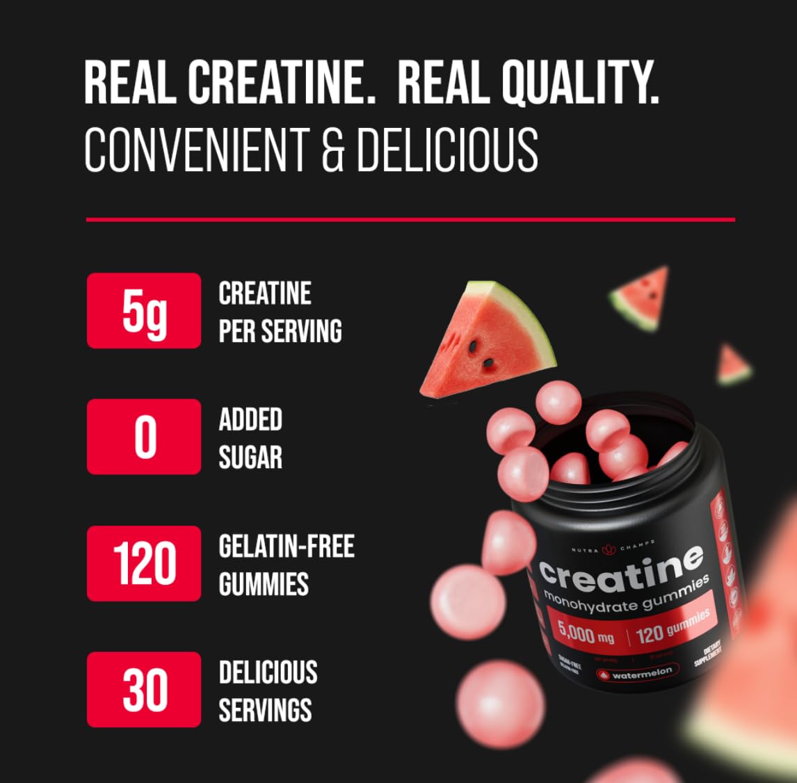 NutraChamps 120 Creatine Gummies for Men & Women - 5g Sugar Free Chewable Creatine Monohydrate Gummies - Supports Protein Synthesis, Muscle Recovery & Workout Performance NutraChampsAu supplements