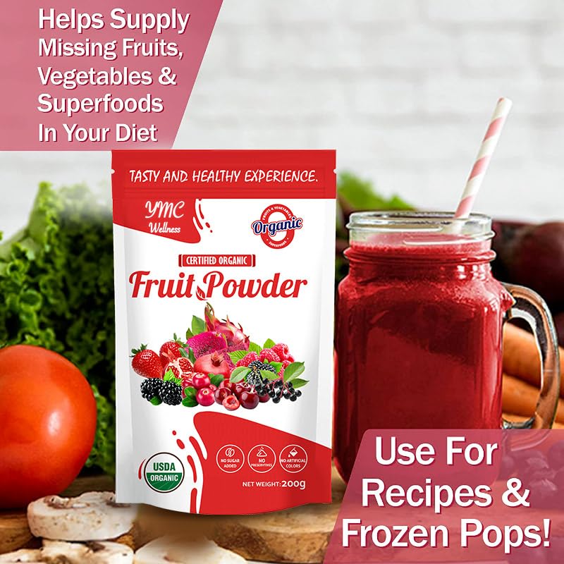 Organic Superfood Fruit Powder Smoothie & Juice mix - Antioxidants Rich Nutrients. Digestive Health, Weight Management, Immune Boosting, Energy boosting, Vitality, Vegan, Non- GMO, Gluten Free, Vegan. YMC WellnessAu supplements
