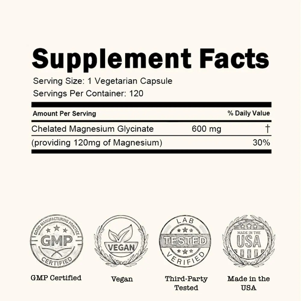 Zenium - Magnesium Glycinate for Sleep, Chelated, 600mg per Serving, 120 Capsules | High Absorption | Relieve Tension, Worry, Nervousness | Calm The Mind & Body | Ayurvedic | Natural Relief Supplement Zeniumnz supplements