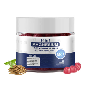 Magnesium Complex Gummies for Women & Men, Calm Magnesium Gummies for Women & Men, 14-in-1 with Ashwagandha, L-Theanine, Vitamin D3 & Zinc, 60 Count (1) UYPOAu supplements