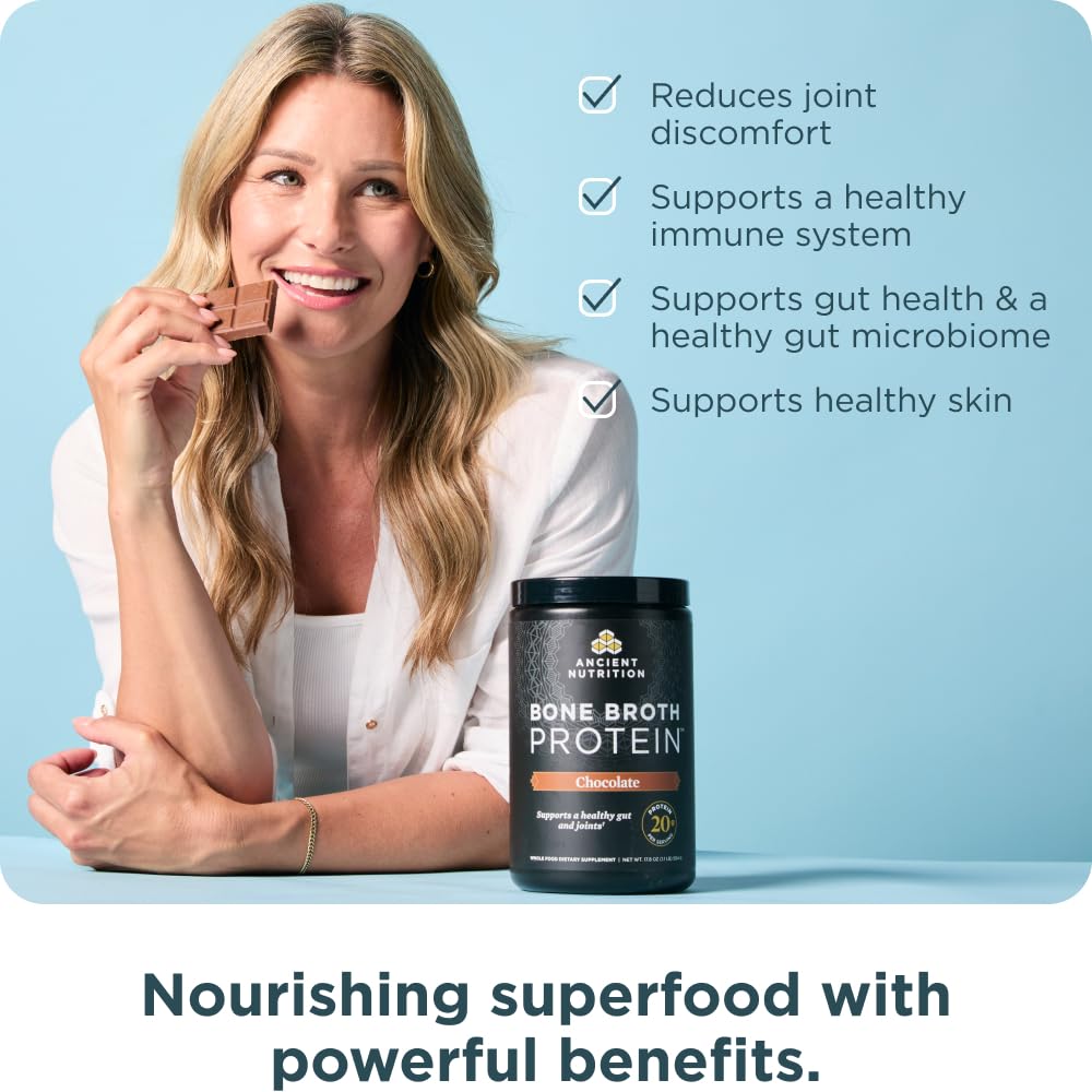 Ancient Nutrition Protein Powder Made from Real Bone Broth, Chocolate, 20g Protein Per Serving, 20 Serving Tub, Gluten Free Hydrolyzed Collagen Ancient NutritionUS supplements