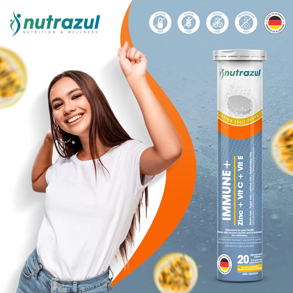 nutrazul Immune+ Effervescent Tablets, Vitamin C, Vitamin E & Zinc Supplement, Supports Overall Wellness with a VIT C, VIT E & Zinc Blend nutrazulUS supplements