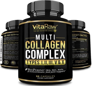 VitaRaw Collagen Pills 1800 mg - Multi Collagen Supplements (Types I, II, III, V & X) Grass Fed Non GMO Collagen Peptides Pills for Hair, Skin and Joints - Hydrolyzed Collagen Protein Powder VitaRawAu supplements