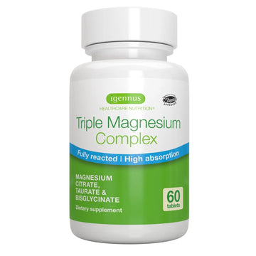 Igennus Superior Triple Magnesium Complex, Fully Reacted & Chelated Glycinate, Taurate & Citrate, Clean Label, High Bioavailability & Absorption, 60 Tablets, Vegan, Non-Buffered Igennus Healthcare NutritionAu supplements