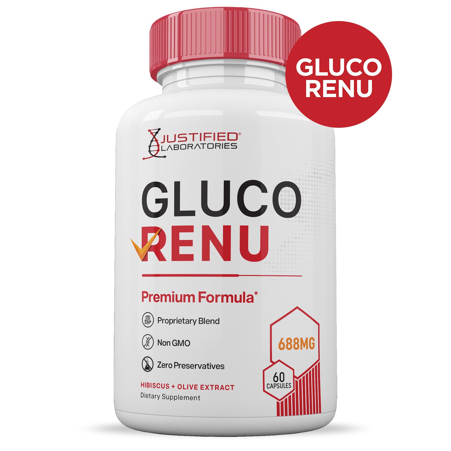 Gluco Renu 688MG Glyco Support Pills Premium Formula Gluo Renew Glycogen Support Formulated Hawthrone Hibiscus Garlic Junpier Powder Olive Forskolin Green Tea Extract 60 Capsules Justified LaboratoriesAu supplements