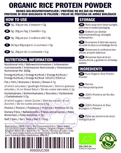 Indigo Herbs Organic Rice Protein Powder 1kg Indigo HerbsAu supplements