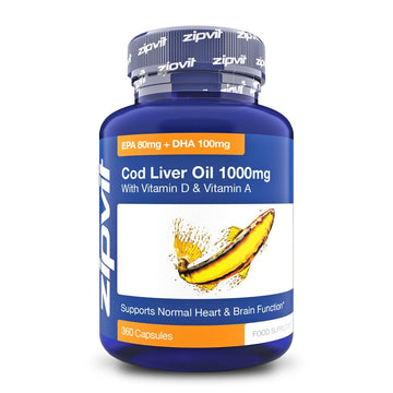 Cod Liver Oil 1000mg, 360 Capsules of High Strength Fish Oil, Rich in Omega 3. Supports ZipvitUS supplements